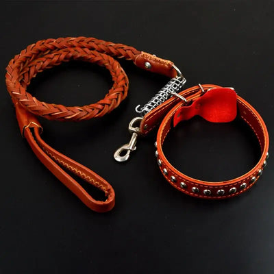 NevoMart Leather Dog Collar & Leash for Large Dogs