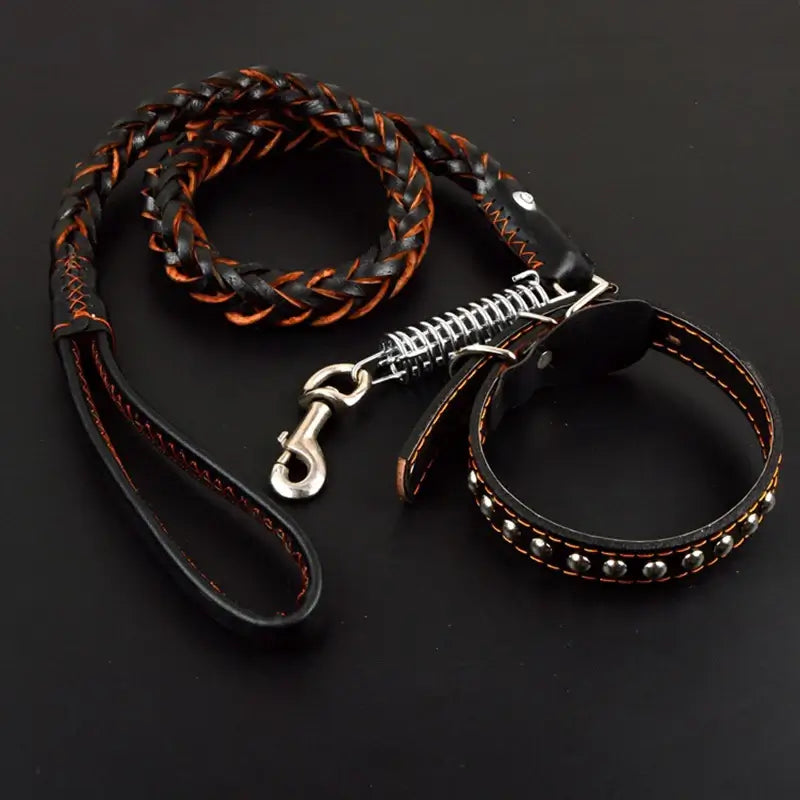 NevoMart Leather Dog Collar & Leash for Large Dogs