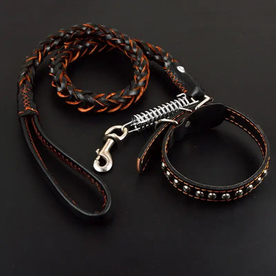 NevoMart Leather Dog Collar & Leash for Large Dogs
