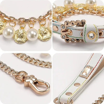NevoMart Luxury Pearl Dog Collar with Rhinestones