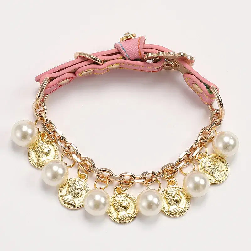 NevoMart Luxury Pearl Dog Collar with Rhinestones
