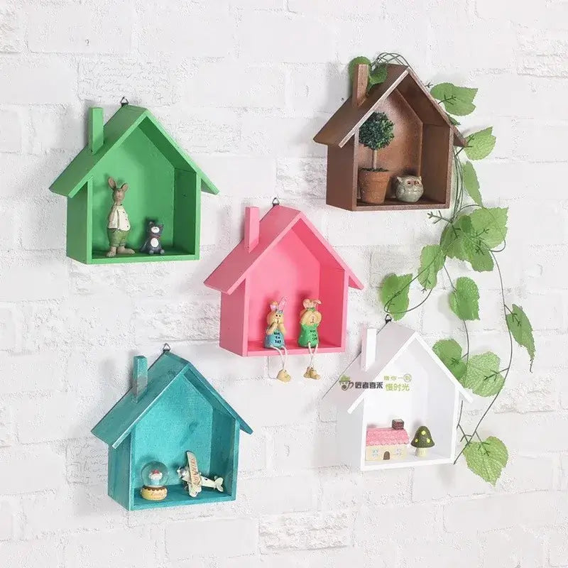 NevoMart Wooden House Shaped Wall Shelf Decor