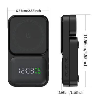 NevoMart Folding 3-in-1 15W Wireless Magnetic Charger with Clock and Power Display for Phones, Smartwatch, and Earbuds