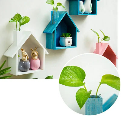 NevoMart Wooden House Shaped Wall Shelf Decor