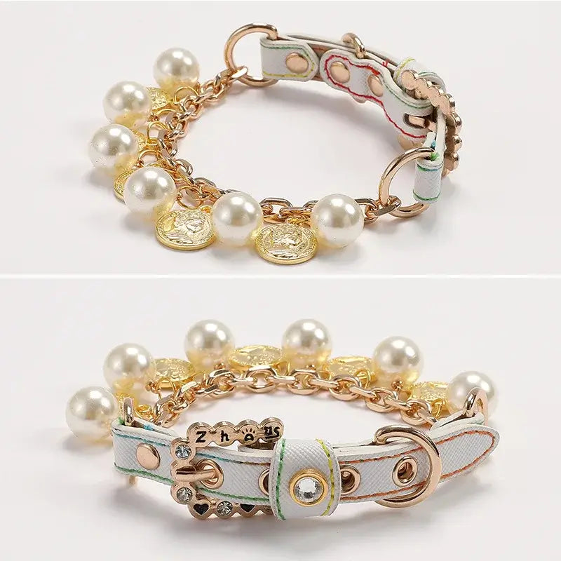 NevoMart Luxury Pearl Dog Collar with Rhinestones