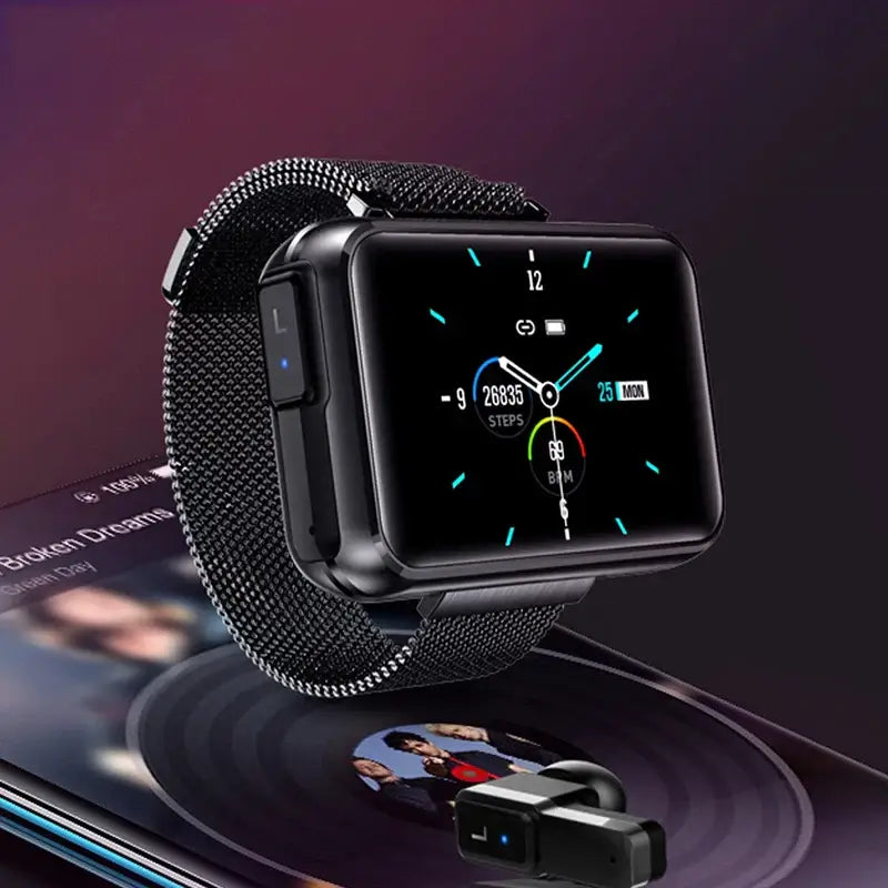 NevoMart T91 Smart Watch 2-in-1 with Wireless TWS Bluetooth Earphones, Fitness Tracker, Music, and Sports Modes