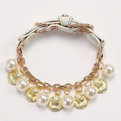 NevoMart Luxury Pearl Dog Collar with Rhinestones