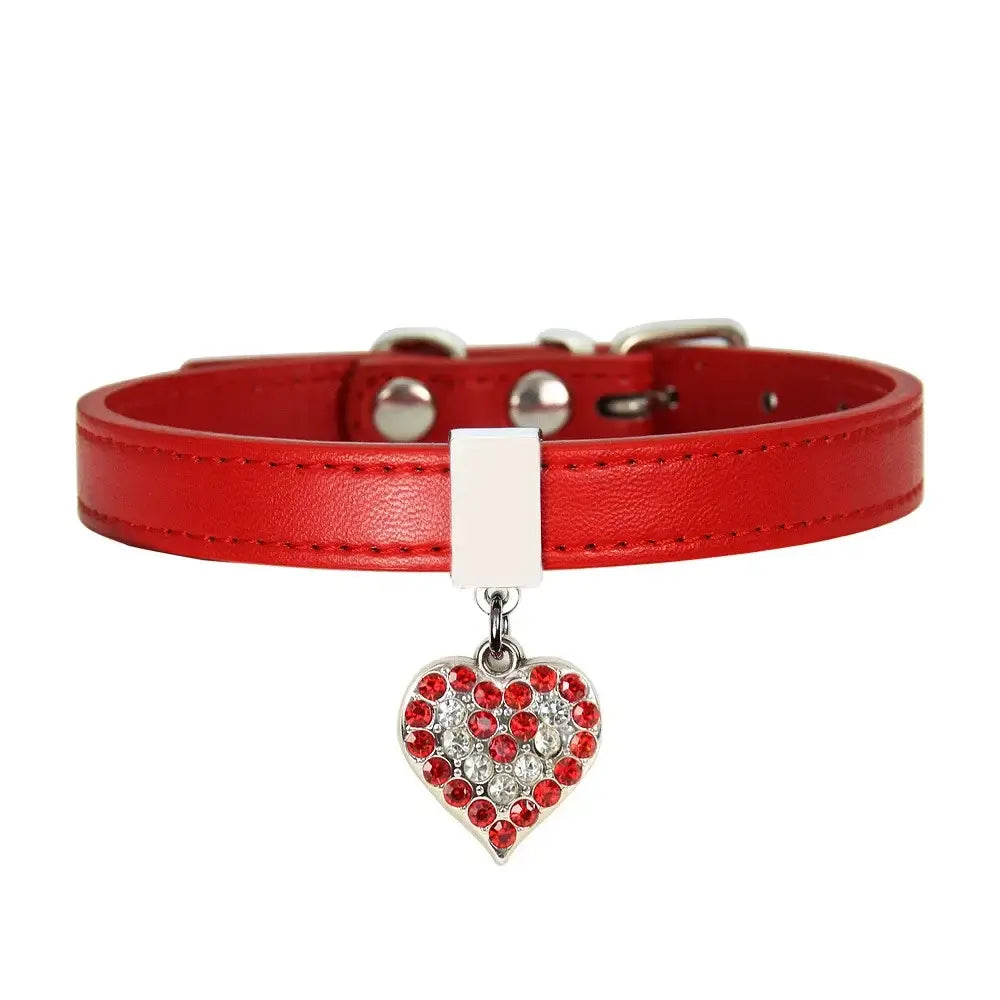 NevoMart Pink Crystal Leather Collar for Dogs & Cats
