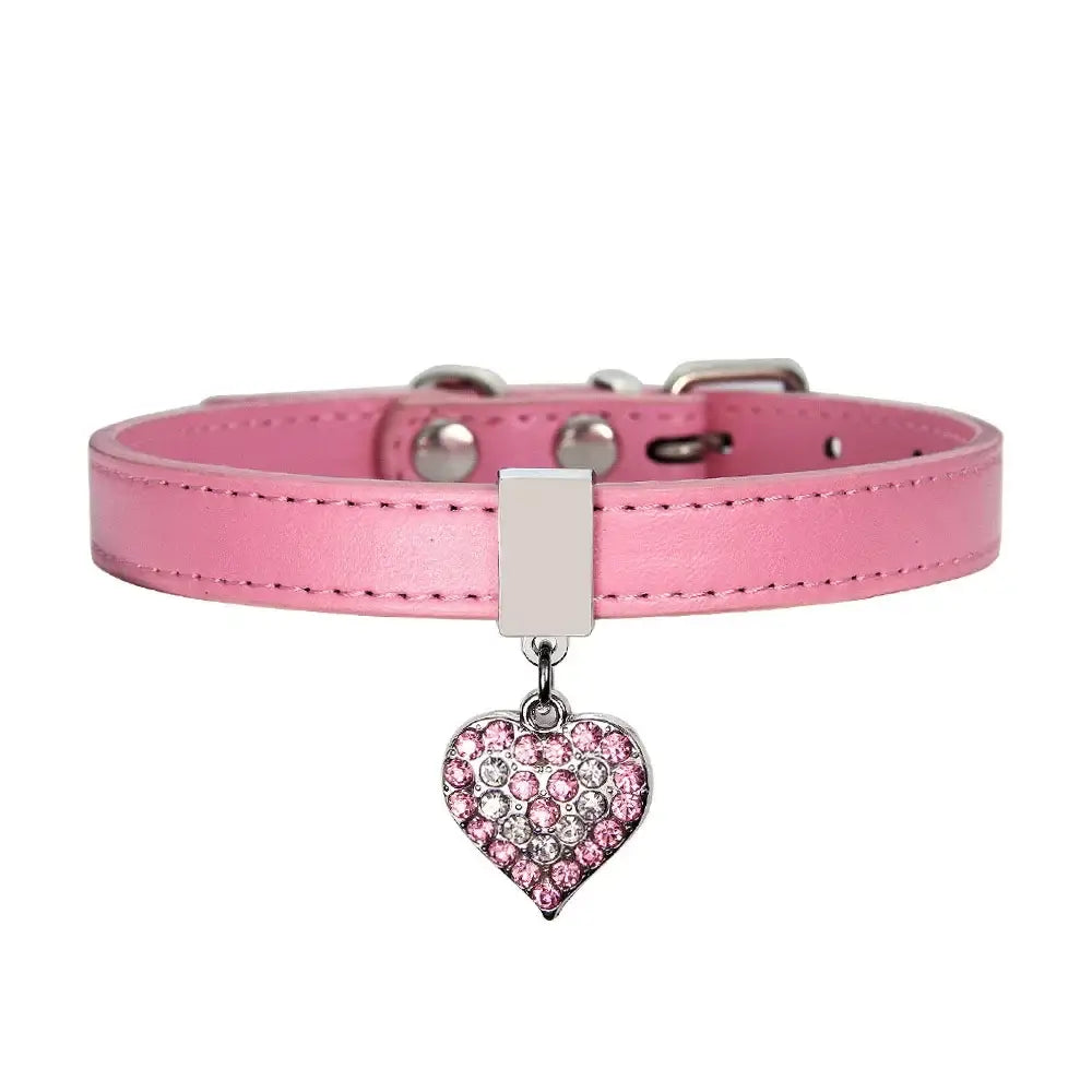 NevoMart Pink Crystal Leather Collar for Dogs & Cats