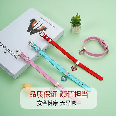 NevoMart Pink Crystal Leather Collar for Dogs & Cats