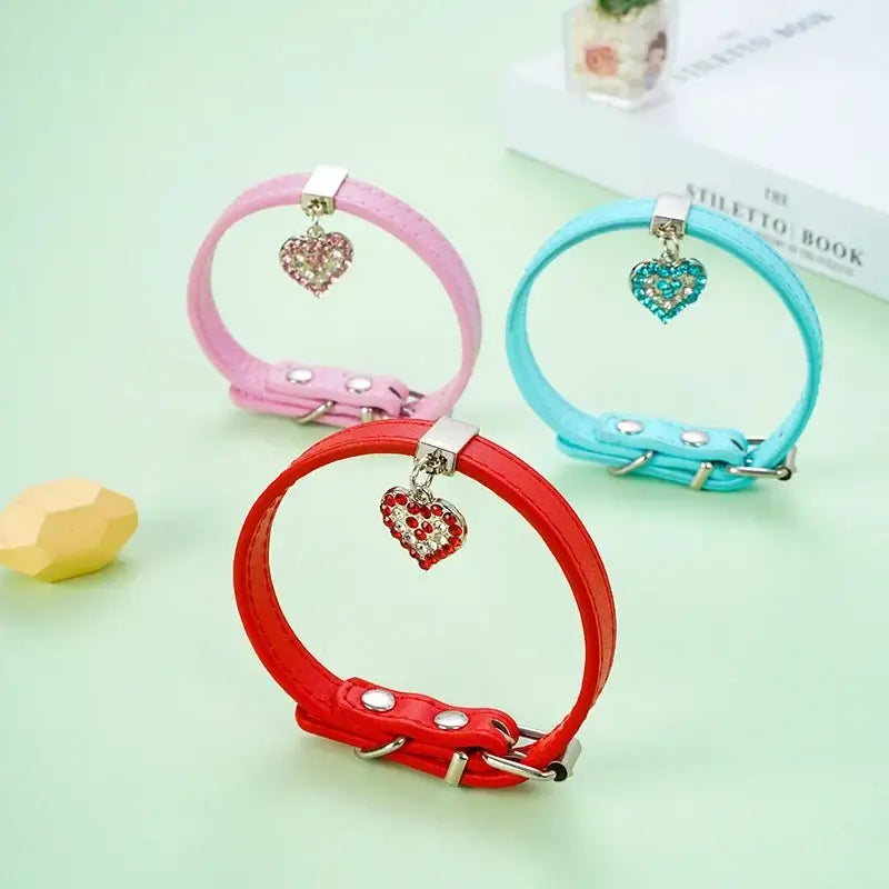 NevoMart Pink Crystal Leather Collar for Dogs & Cats