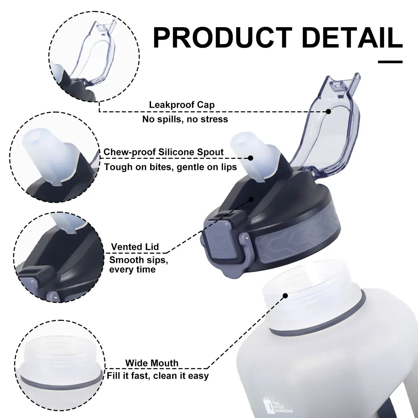 NevoMart 2.2L Large Capacity Sports Water Bottle with Straw, Time Markers, Handle, and Leakproof BPA-Free Design